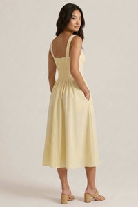 MARCELLA Square Neck Fit & Flare Midi Dress with Pockets (Butter Yellow)
