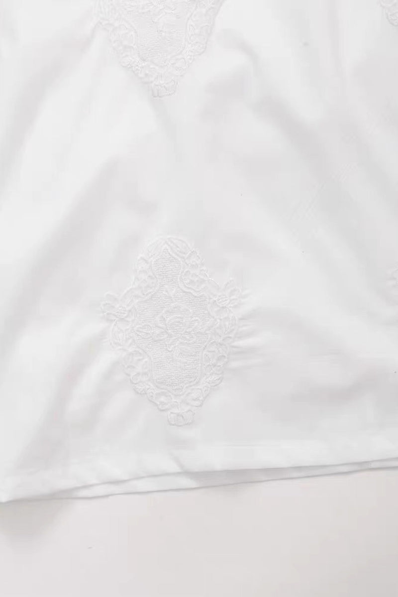 TALIA Embroidered Poplin Lace-Up Mini Dress (White)