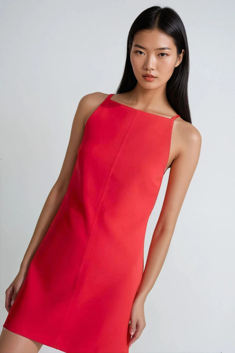 AMINA Square-Neck Mini Dress (Red)