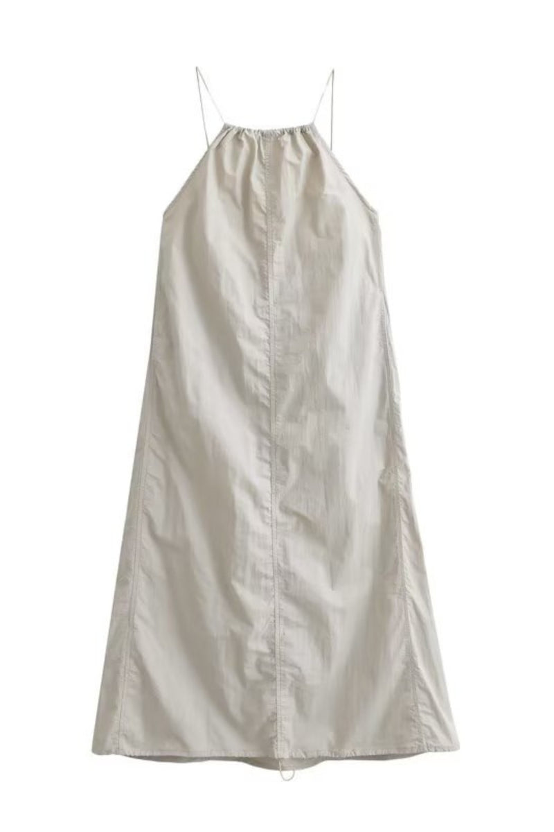 RAELYNN Halter Midi Parachute Dress W/ Toggle Drawstring Back & Hem (S 1930 Clothing RAELYNN Halter Midi Parachute Dress W/ Toggle Drawstring Back & Hem (S 1930 Clothing