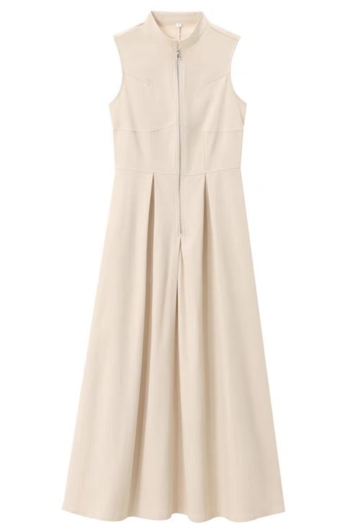 CARA Utility Zip Maxi Dress (Cream Beige)
