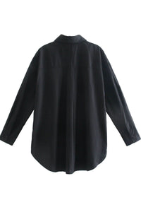 ESTHER Oversized Button-Down Pocket Shirt (Black)