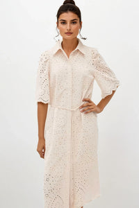 ODETTE Broderie Eyelet Midi Dress with Rope Tie (Cream)