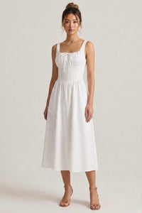 MARCELLA Square Neck Fit & Flare Midi Dress with Pockets (White)