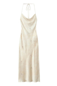 GRACE Satin Cowl-Neck Halter Midi Dress w/ Back Cut-Out (Champagne Nude)