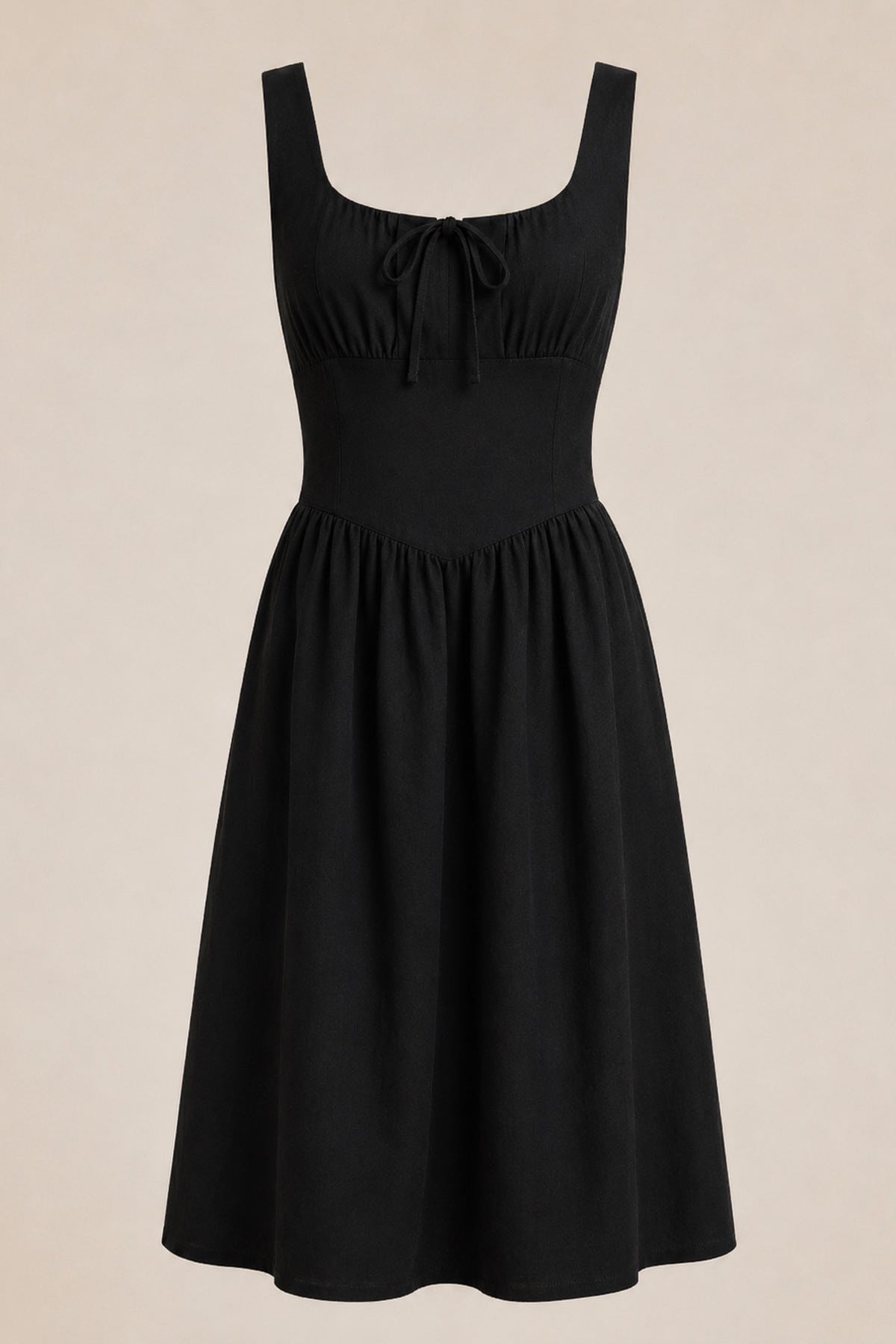 MARCELLA Square Neck Fit & Flare Midi Dress with Pockets (Black)