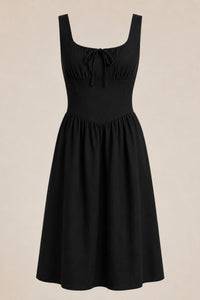 MARCELLA Square Neck Fit & Flare Midi Dress with Pockets (Black)