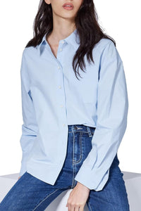 ESTHER Oversized Button-Down Pocket Shirt(Powder Blue）