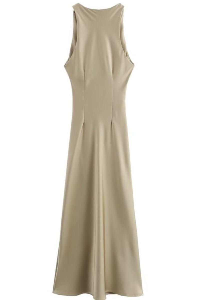 EVELYN Satin Cowl-Neck Maxi Dress (Champagne Beige)