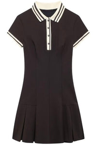 VIVIANA Polo Dress with Pleated Skirt (Chocolate Brown)