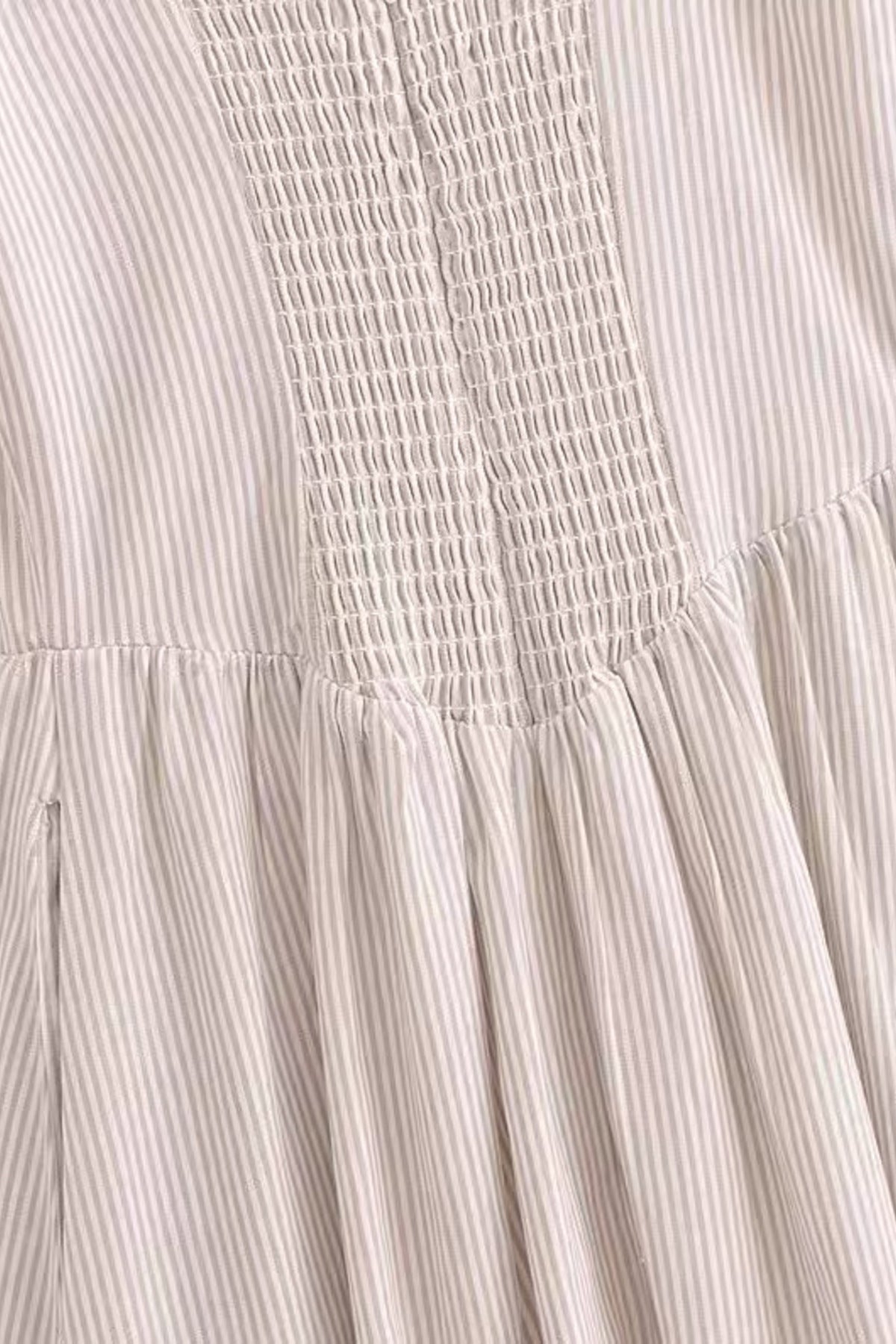 MARCELLA Square Neck Fit & Flare Midi Dress with Pockets (Beige Stripe)
