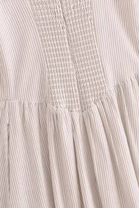 MARCELLA Square Neck Fit & Flare Midi Dress with Pockets (Beige Stripe)