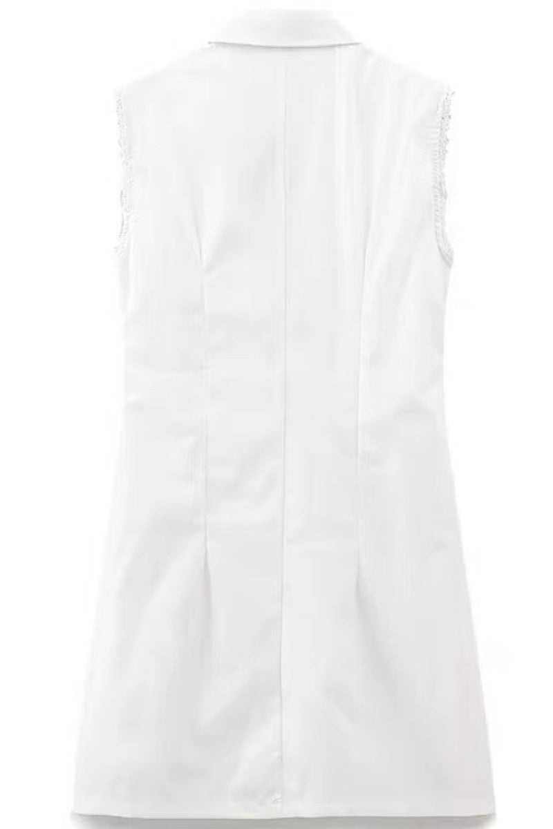 TALIA Embroidered Poplin Lace-Up Mini Dress (White)