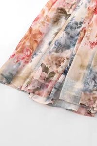 AURELIA Watercolor Floral Chiffon Belted Midi Dress