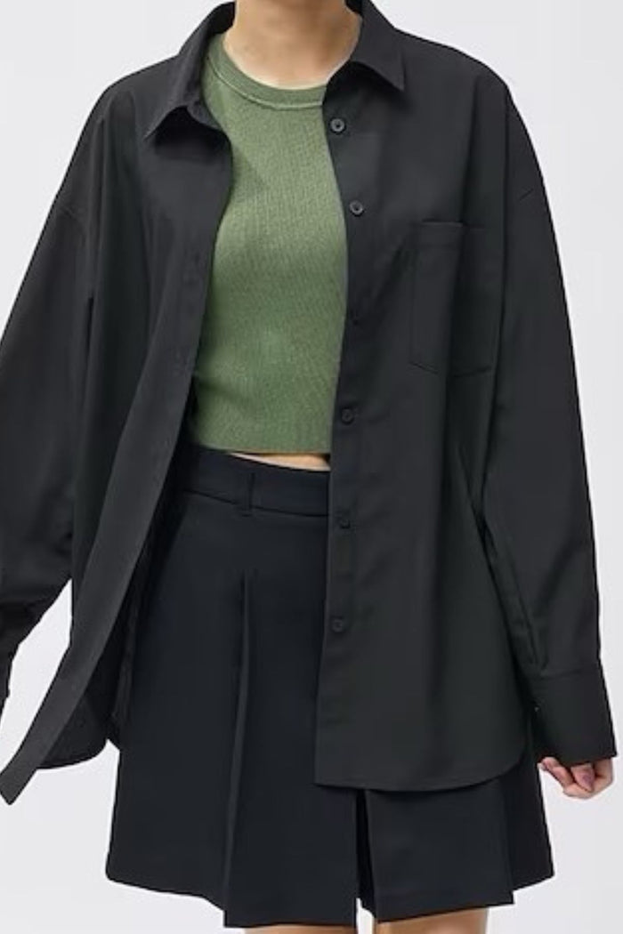 ESTHER Oversized Button-Down Pocket Shirt (Black)