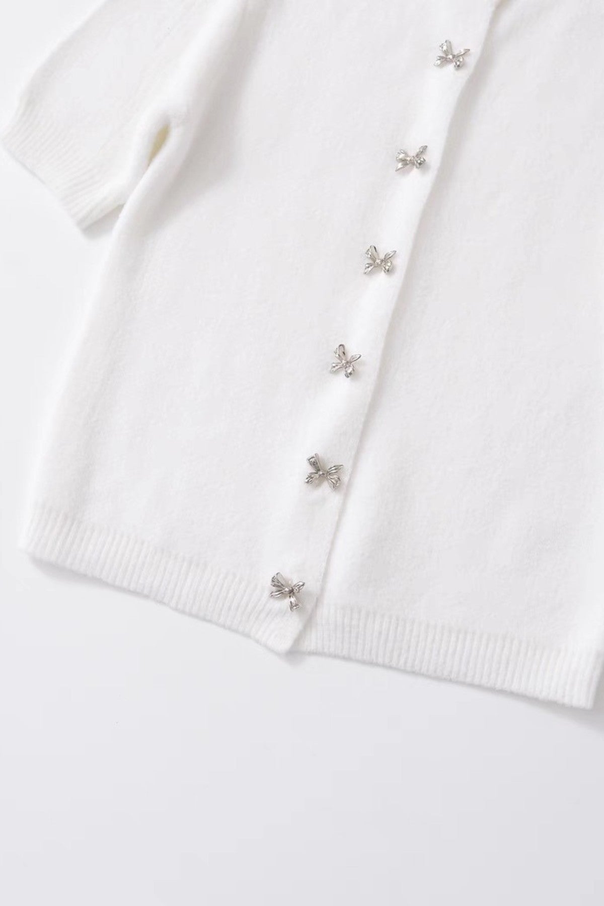 COLETTE Bow-Button Knit Cardigan Top (White)