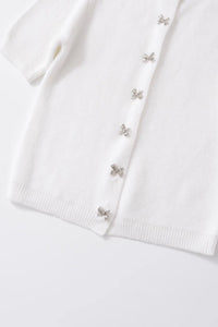 COLETTE Bow-Button Knit Cardigan Top (White)