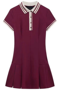 VIVIANA Polo Dress with Pleated Skirt (Burgundy Red)