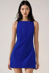 AMINA Square-Neck Mini Dress (Cobalt Blue)