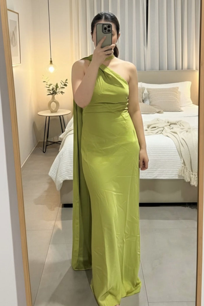 ARDEN Backless Satin Maxi Dress (Apple Green)