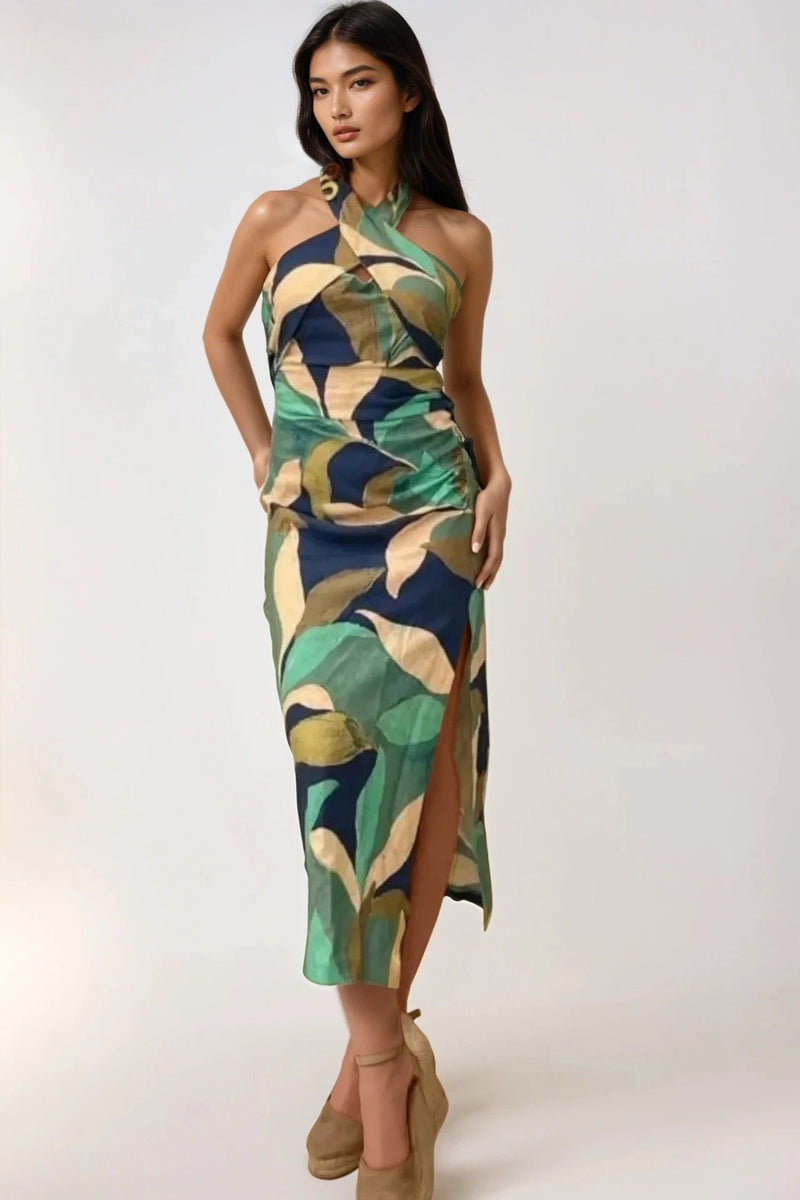 JOURNEE 2-Way Tied-Halter/Tube Midi Dress (Teal & Blue) 1930 Clothing JOURNEE 2-Way Tied-Halter/Tube Midi Dress (Teal & Blue) 1930 Clothing