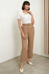 SASKIA Belted High-Waist Tailored Trousers (Latte Brown)