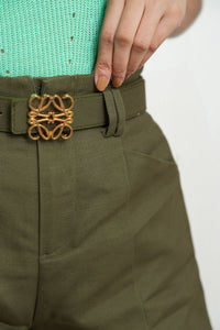 LUMI Belted Tailored Shorts (Army Green)