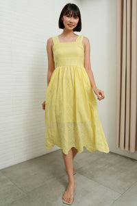 SOLEIL Sleeveless Eyelet Midi Dress (Yellow)