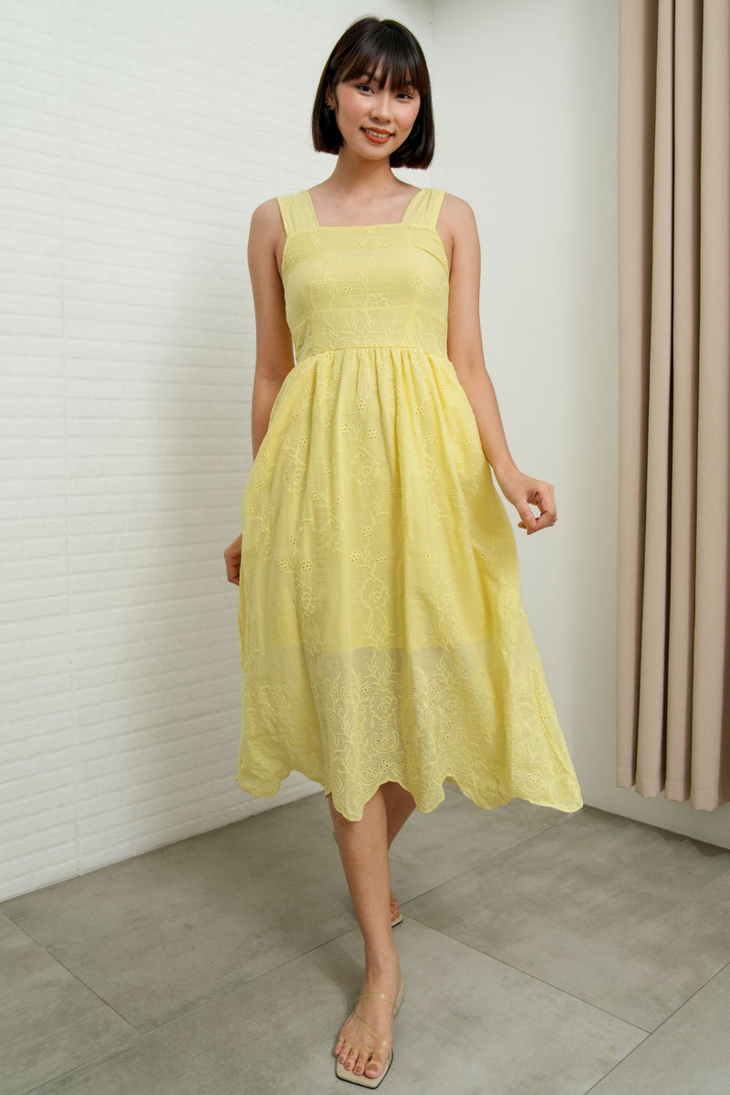 SOLEIL Sleeveless Eyelet Midi Dress (Yellow) 1930 Clothing SOLEIL Sleeveless Eyelet Midi Dress (Yellow) 1930 Clothing