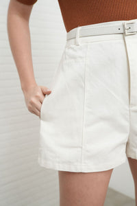 DARCY Tailored High Waist Belted Shorts (White)