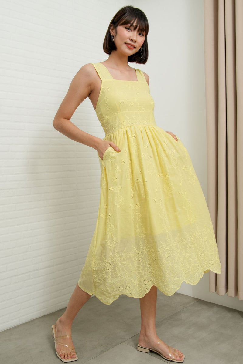 SOLEIL Sleeveless Eyelet Midi Dress (Yellow)