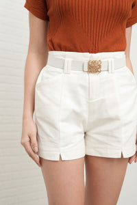 LUMI Belted Tailored Shorts (White)