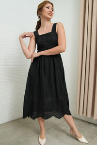 SOLEIL Sleeveless Eyelet Midi Dress (Black)