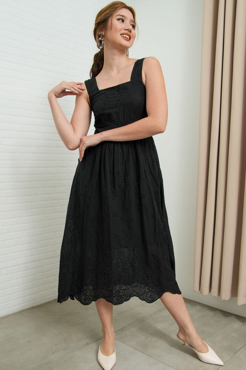 SOLEIL Sleeveless Eyelet Midi Dress (Black) 1930 Clothing SOLEIL Sleeveless Eyelet Midi Dress (Black) 1930 Clothing