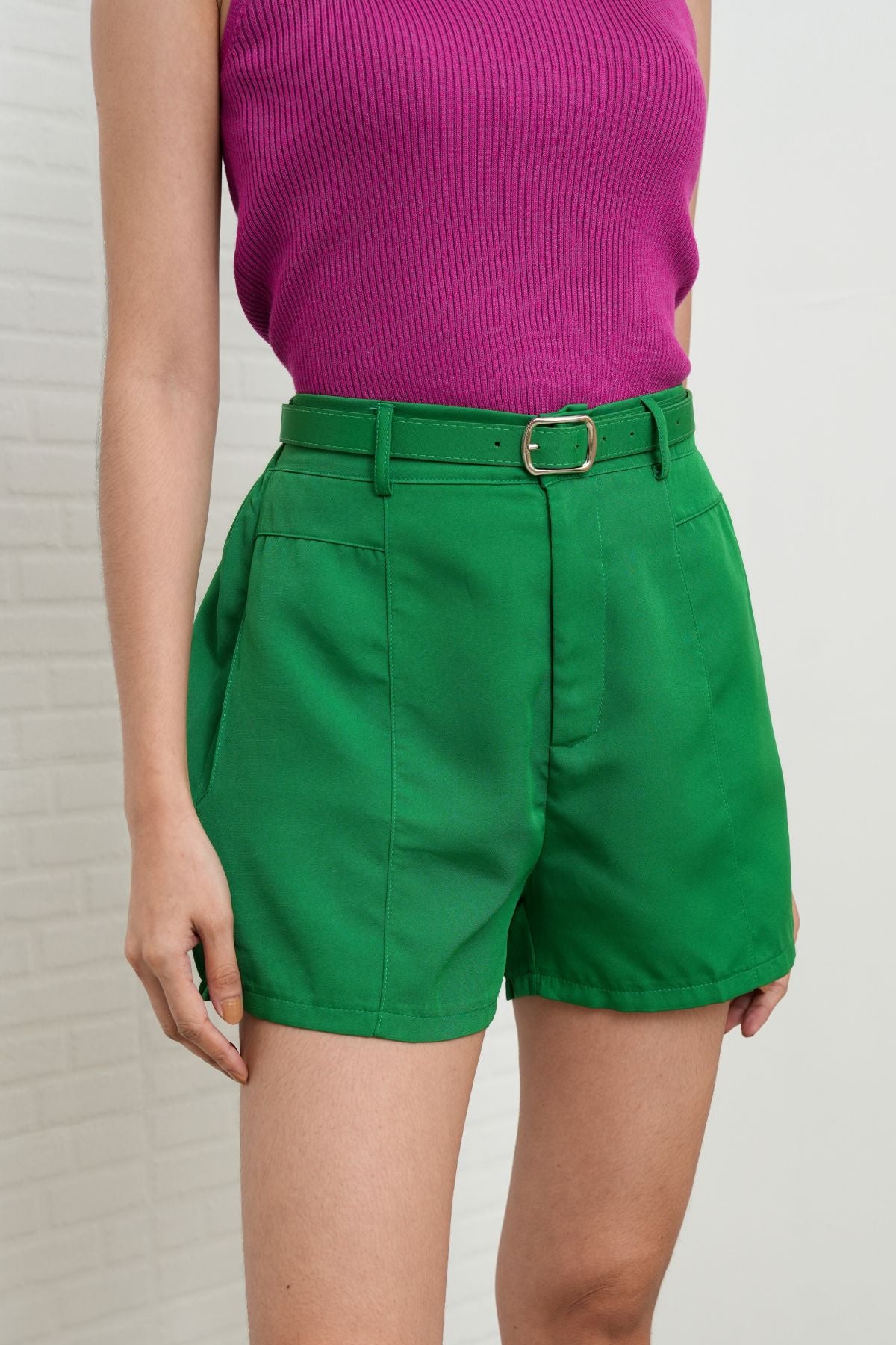 INEJ Belted Tailored Shorts (Green)