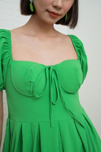 ODESSA Puff-Sleeve Padded Dress (Green)