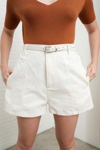DARCY Tailored High Waist Belted Shorts (White)