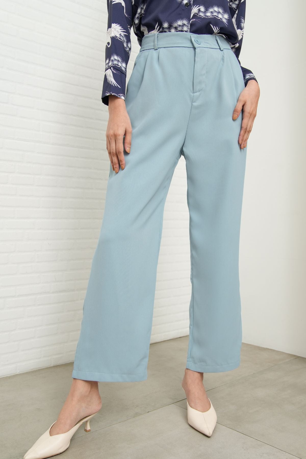 HARVEY High-Waist Tailored Straight Leg Trousers (Pastel Blue)