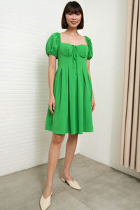 ODESSA Puff-Sleeve Padded Dress (Green)