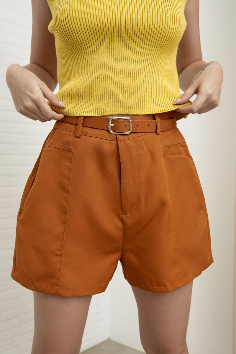 INEJ Belted Tailored Shorts (Squash Brown)