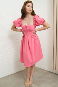 ODESSA Puff-Sleeve Padded Dress (Flamingo Pink)