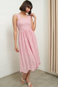 SOLEIL Sleeveless Eyelet Midi Dress (Blush Pink)