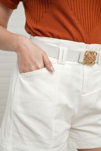 LUMI Belted Tailored Shorts (White)