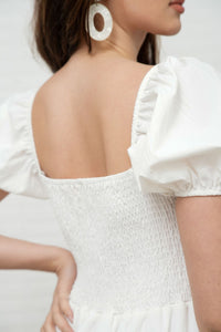 ODESSA Puff-Sleeve Padded Dress (White)