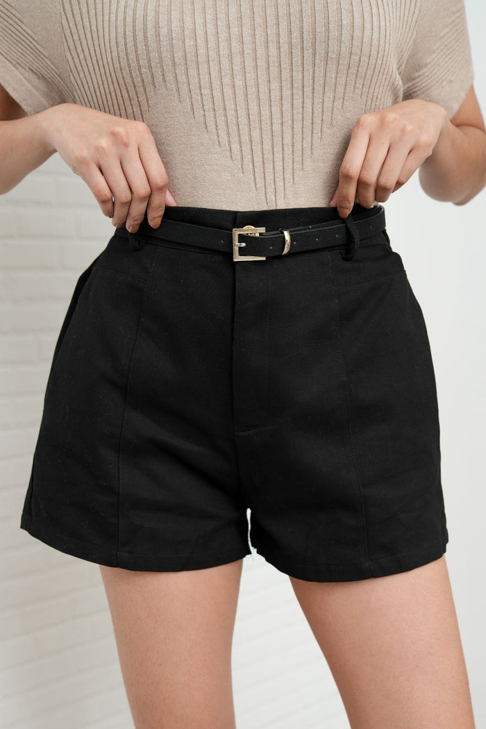 DARCY Tailored High Waist Belted Shorts (Black)
