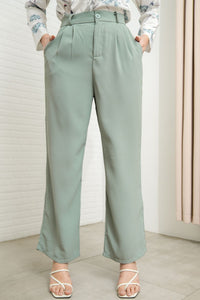 HARVEY High-Waist Tailored Straight Leg Trousers (Sage Green)