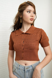 MARYAM Textured Knit Crop Shirt (Russet Brown)