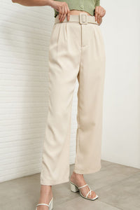SASKIA Belted High-Waist Tailored Trousers (Bone White)