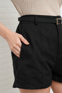 DARCY Tailored High Waist Belted Shorts (Black)