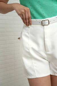 INEJ Belted Tailored Shorts (White)